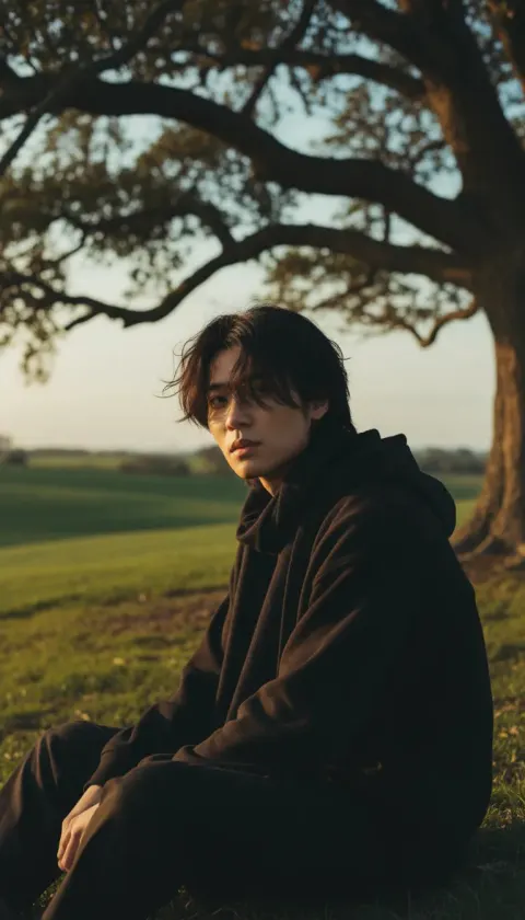Lonely Youth Under Tree Golden Hour