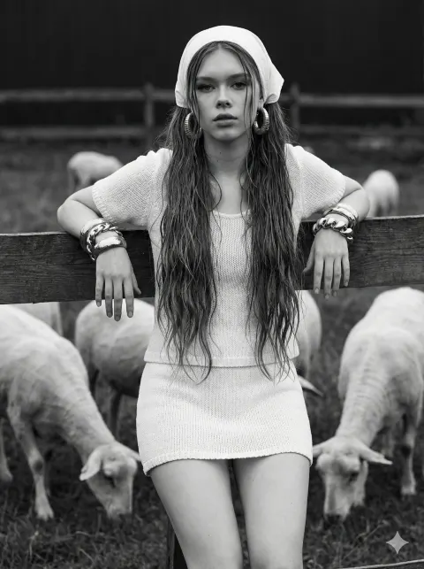 Vintage Farm Girl Fashion Portrait