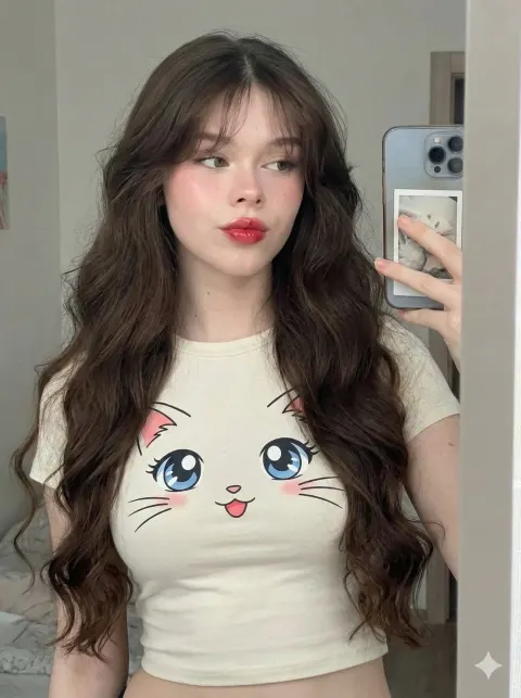 Mirror Selfie with Anime Cat Tee