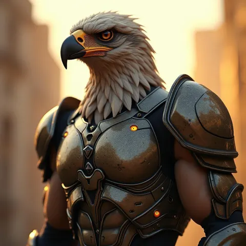 Muscular Eagle Armored in Cyberpunk Regalia
