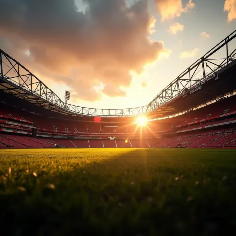 Ibrox Stadium Bathed in Golden Twilight