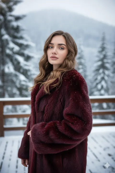 Winter Elegance in Crimson Fur
