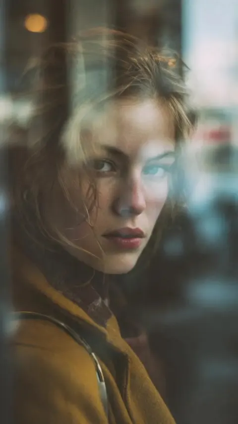 Layered Glass Window Portrait Reflection