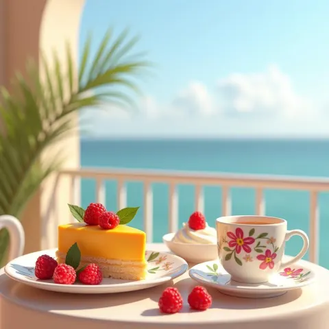 Seaside Afternoon Tea With Mango Cake Render