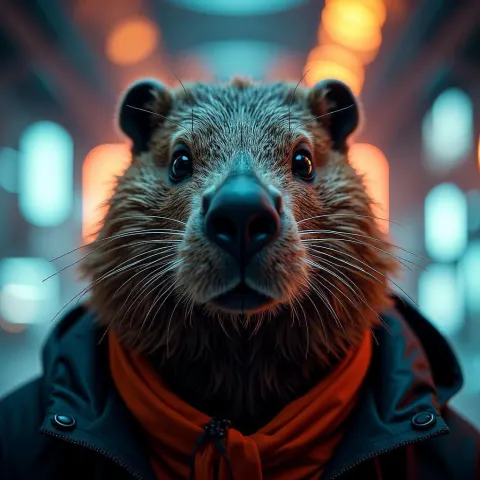 Beaver Man Portrait in Sci Fi Tech Wear