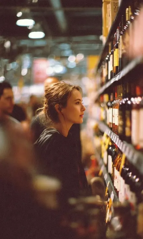 Woman Choosing Wine in Grocery Store