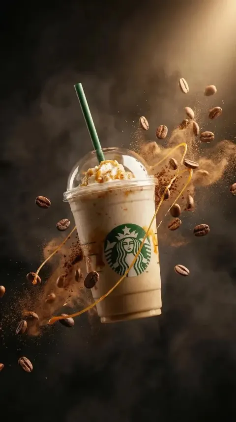 Floating Caramel Frappuccino Commercial Shot