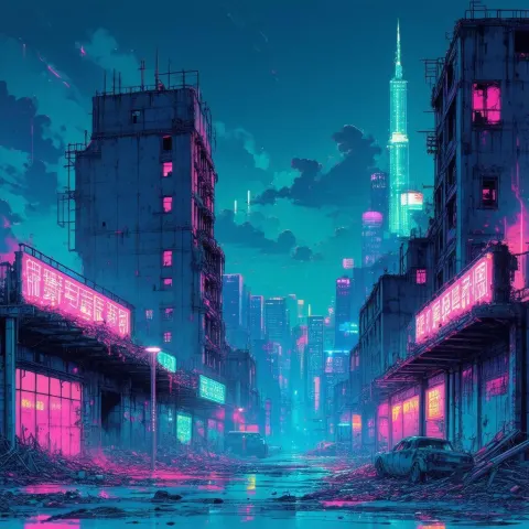 Post Apocalyptic Houston in Neon Manga Ruins