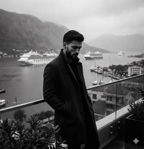 Man Contemplating In Misty Bay