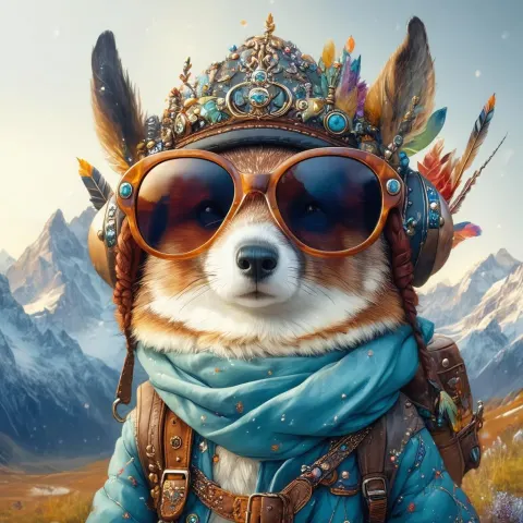 Whimsical Aviator Critter in Majestic Mountain Fantasy