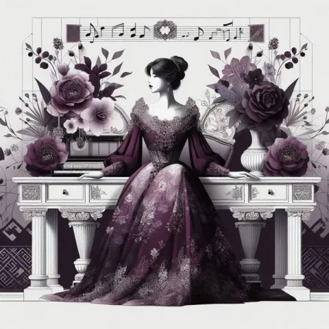 Elegant Purple Dress Vintage Console Scene