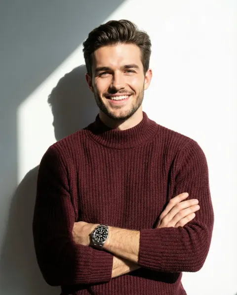 Man in Maroon Sweater Studio Portrait