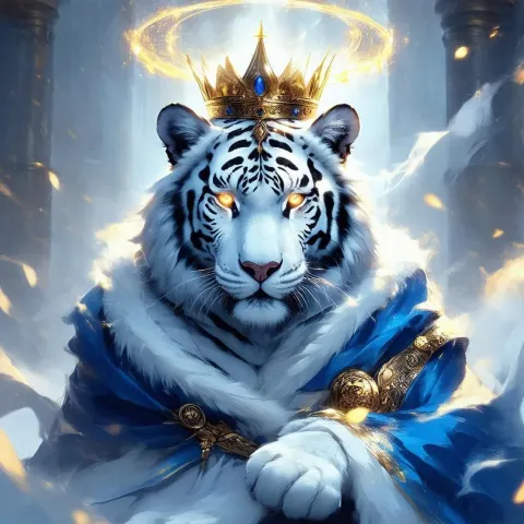 White Tiger King With a Golden Halo