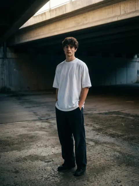 Moody Urban Portrait Under Concrete Overpass