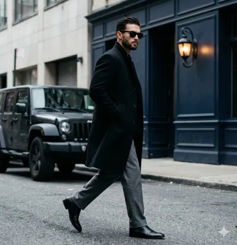 Stylish Man In Black Coat Street Style