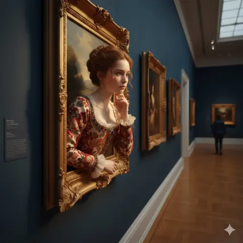 Lady Stepping Out of Golden Frame