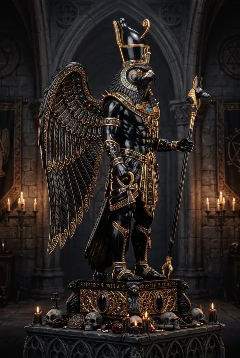 Gothic Horus Obsidian Statue