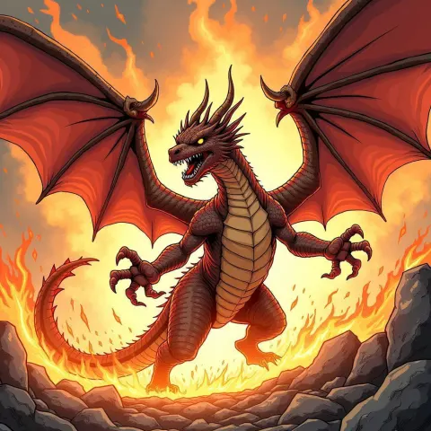 Fire Winged Dragon in Explosive Comic Panels