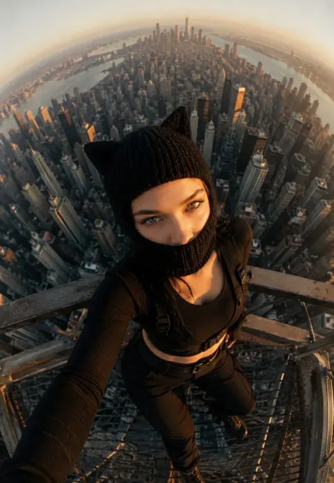 Cat-Ear Girl Stands Above Megacity