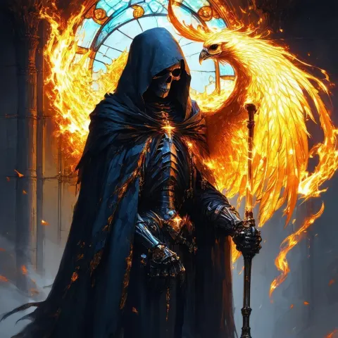 Grim Reaper Phoenix With a Golden Scythe