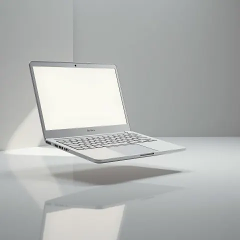 Surreal Blank Laptop Floating in Monochrome Space