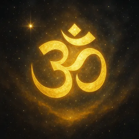 Om Symbol Rendered in Shimmering Golden Tones