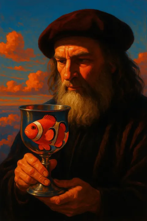 Famous Man Holds a Metallic Goblet