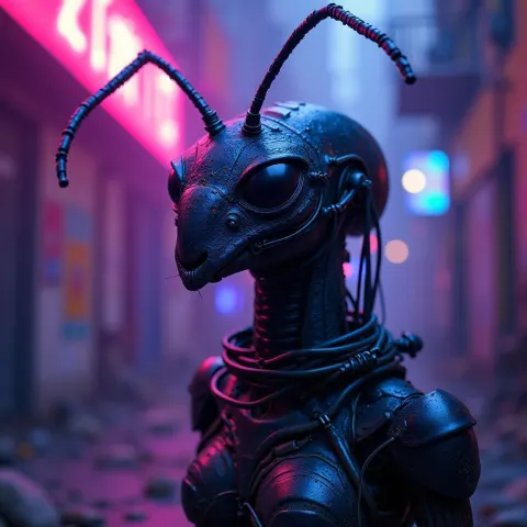 Neonpunk Ant Alien in Purple Blue Light