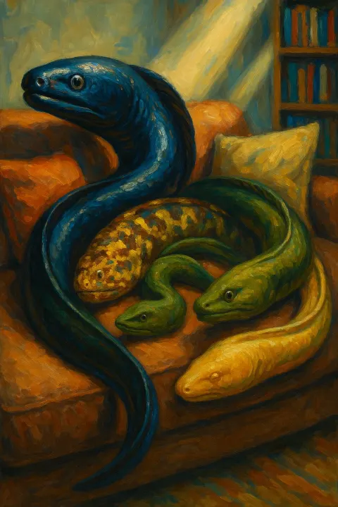 Scene Unfolds on a Comfortable Sofa Piled with Cushions