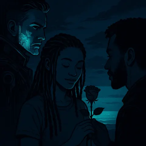 Serene Woman with Dreadlocks Softly Receives a Single Rose