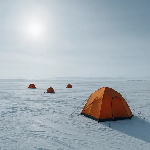 Few Isolated Research Tents Stand Starkly Against a Vast