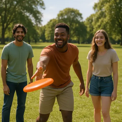 Group of Three Individuals Is in a Brightly Lit Park