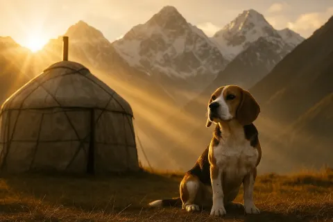 Beagle Beside a Yurt