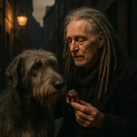 Senior Performer with Matted Dreadlocks Tenderly Interacts