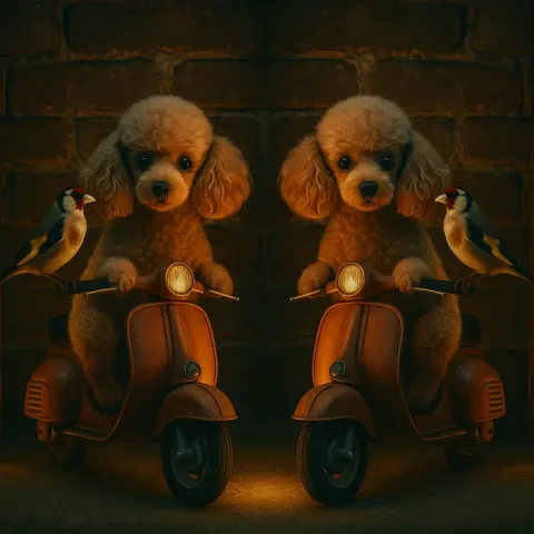 Toy Poodle and Goldfinch