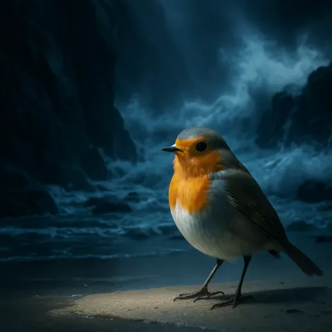 Off-center Robin on a Sandbar
