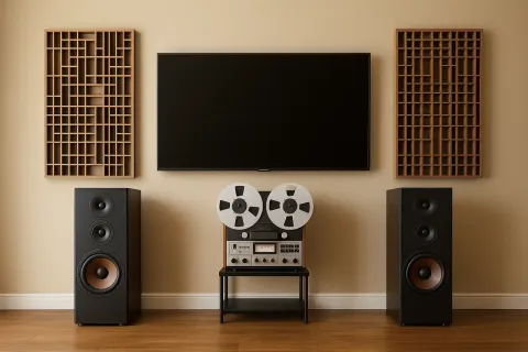 Home Audio Setup Featuring a Black TV Mounted