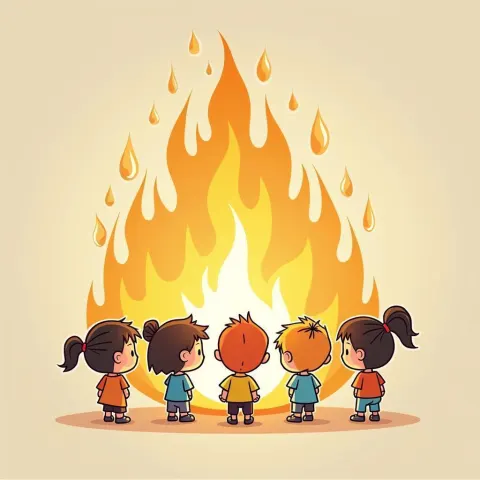Whiteboard Cartoon Gathering Around Animated Flames