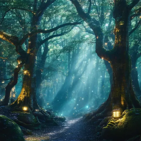 Mystical Lights Dancing in Japanese Dream Forest