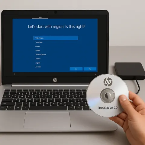 HP Laptop with a Blue Windows Setup Screen
