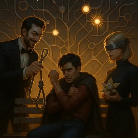 Stubbled Trickster in Elegant Black Tie Dangles