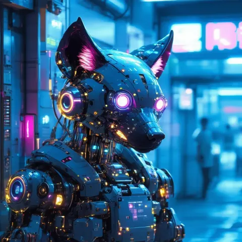 Robotic Hyena With Glowing Camera Eyes
