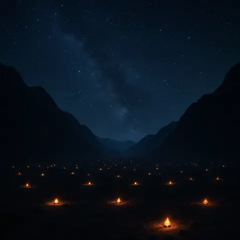 Many Distant Campfires Flicker Like Scattered Jewels Across a Vast
