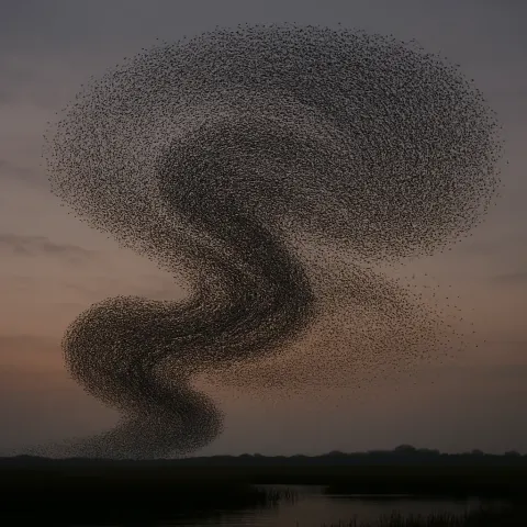 Massive Flock of Countless Starlings Creates Dynamic