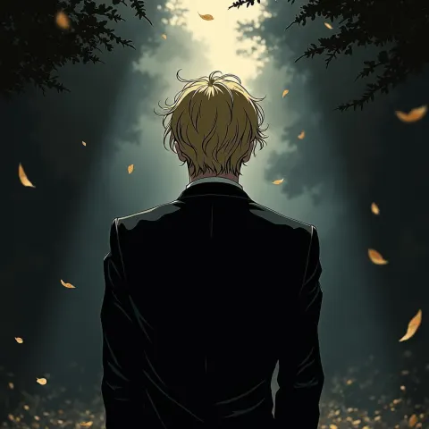 Blond Manga Man Among Luminous Dead Leaves