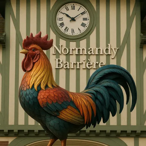 Decorative Rooster Statue Stands in Front
