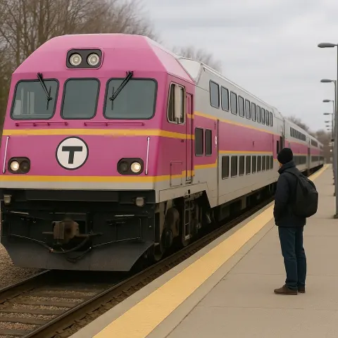 Pink and White Commuter Train
