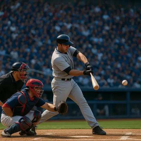 Baseball Player in a Gray Uniform Swings a Bat