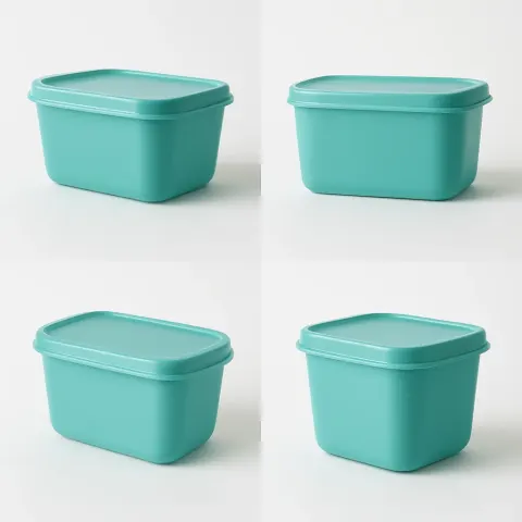 Four Turquoise Plastic Food Containers Are Set Against a Pristine