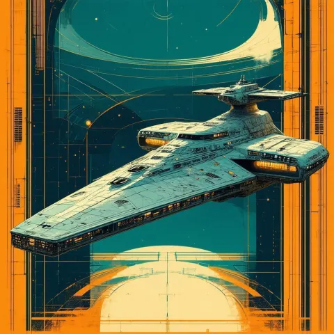 Art Nouveau Starship Resting in Docking Bay